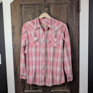 Rock 47 by Wrangler Pink Plaid Western Pearl Snap Shirt | Glam Rodeo Y2K | Large